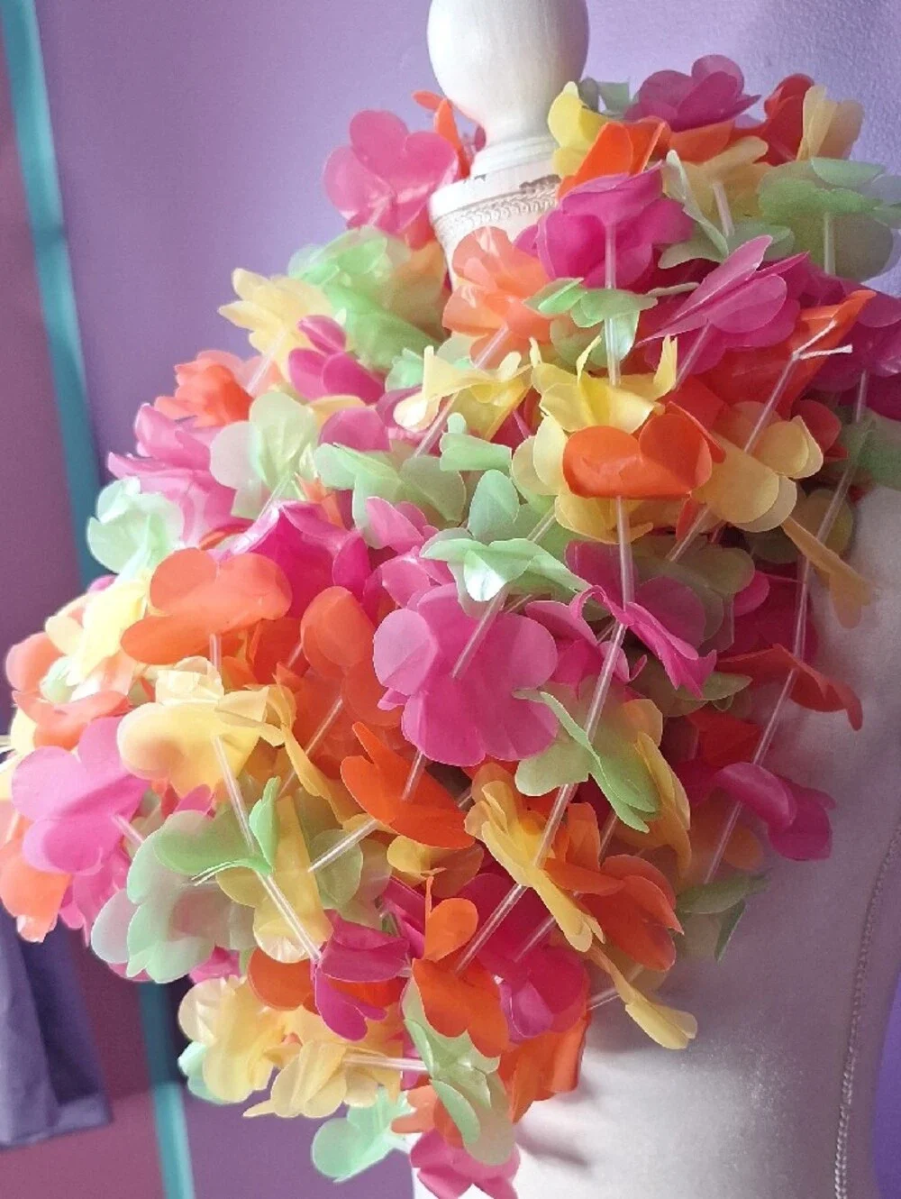 Tropical Lei's Set Of 25 Pink, Orange, Yellow & Green